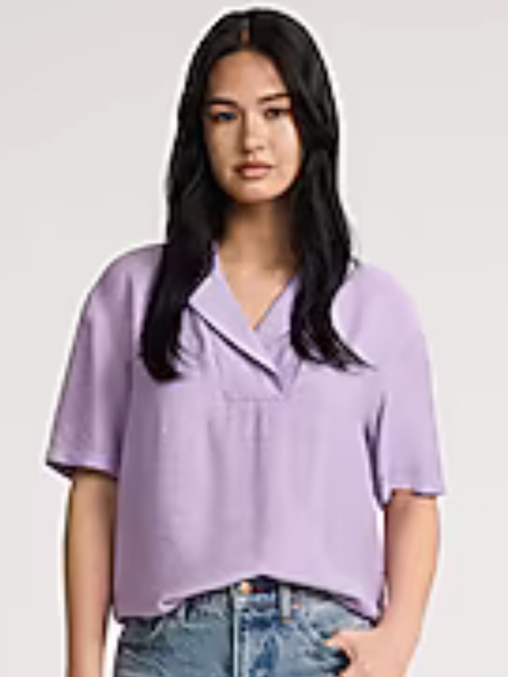 Express Lavender Short Sleeve V-Neck Top